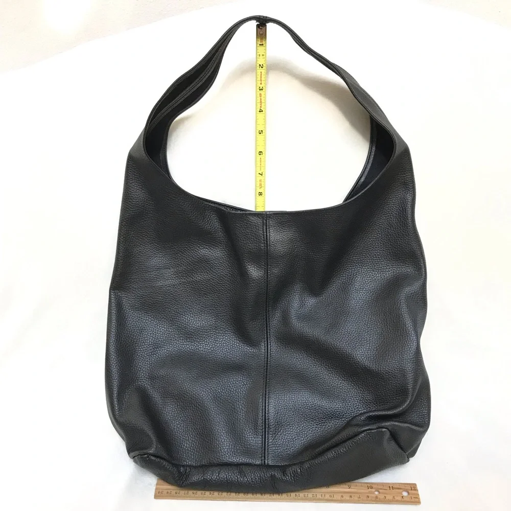 XL Large Classic Black Leather Hobo Bag - Genuine Italian Dollaro Leather